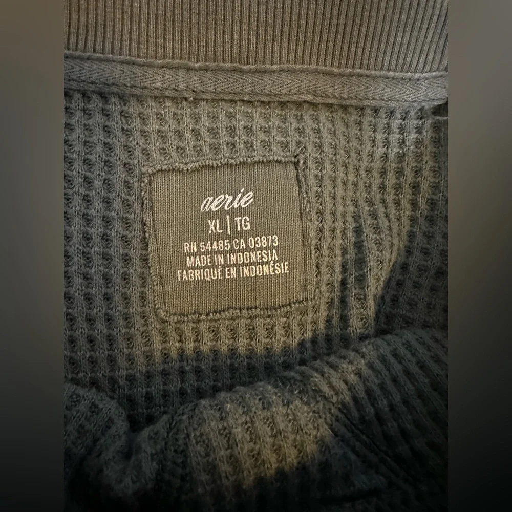 Aerie American Eagle Olive Green Waffle Knit Crewneck Sweater XL - Picture 4 of 4